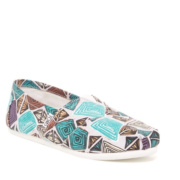 TOMS Tiki Canvas Print Slip On Loafers Espadrilles - Picture 7 of 8